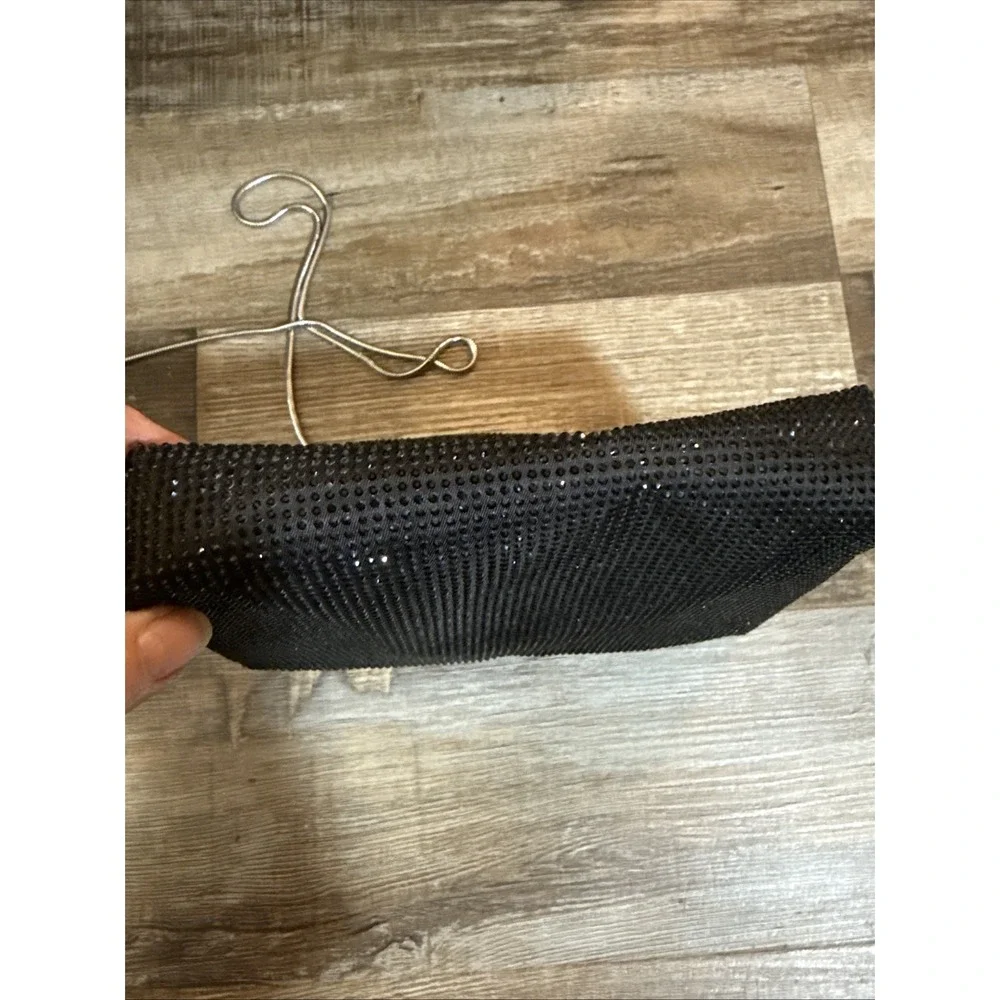 off park collection Black Sm Evening Bag Rhinestone W/ Silver Metal Cross Body